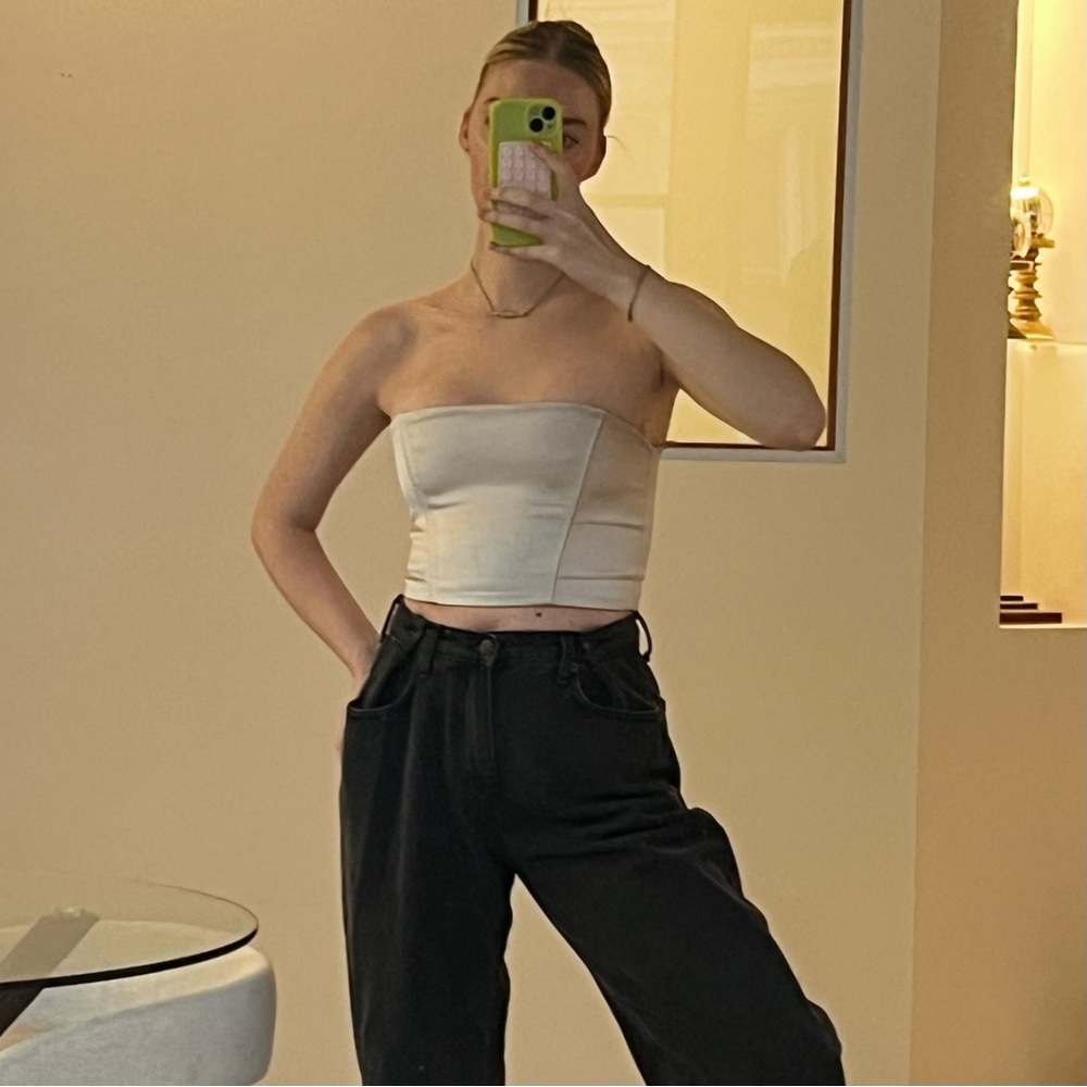 Zara Satin Croped Tube Corset Top in Ivory